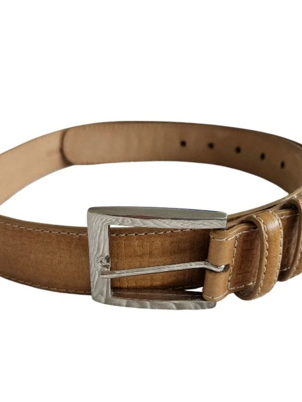 Mario Hernandez Men's Tan Leather Belt with Silver Buckle